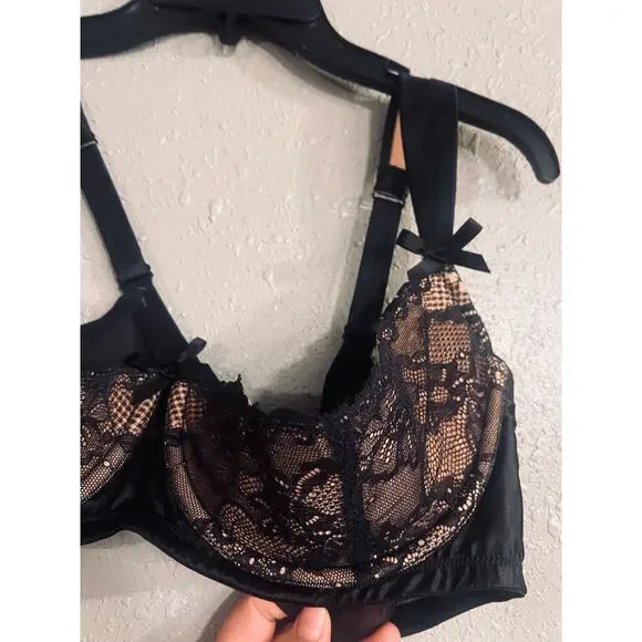 NWOT Lane Bryant Seriously Sexy Womens Bra 42DD Cupless Black & Beige Lace Sheer - Picture 2 of 9